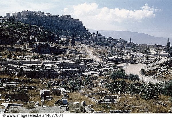 Geo. hist.  Griechenland  StÃ¤dte  Athen  Stadtansichten  Blick zur Akropolis  1957