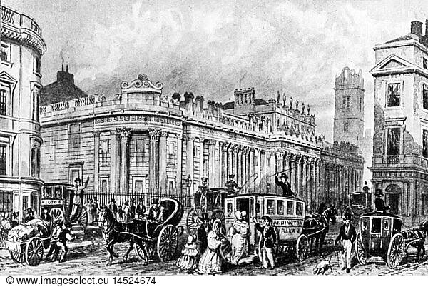 Geo hist.  Grossbritannien  StÃ¤dte  London  GebÃ¤ude  Bank von England  Aussenansicht  nach zeitgenÃ¶ssischer Zeichnung  um 1836