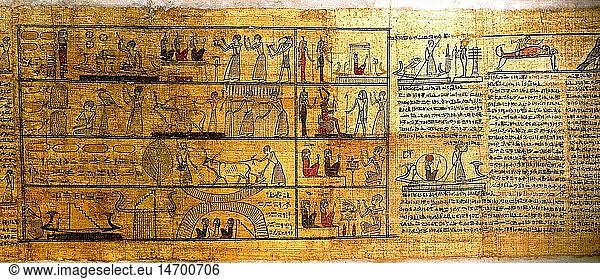 Geo. hist.  Ã„gypten  Totenkult  'Gefilde der Seeligen'  Totenbuch des Pajuheru  Papyrus  2./1. Jahrhundert  vChr.  PtolemÃ¤erzeit  Staatliche Sammlung Ã„gyptischer Kunst  MÃ¼nchen
