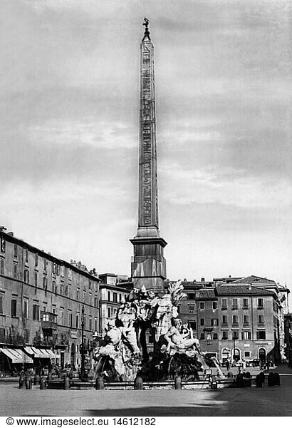 Geo hist.  Italien  StÃ¤dte  StÃ¤dte  Rom  PlÃ¤tze  Piazza Navona  Fontana dei Quattro Fiumi  Ansichtskarte  gestempelt 1956