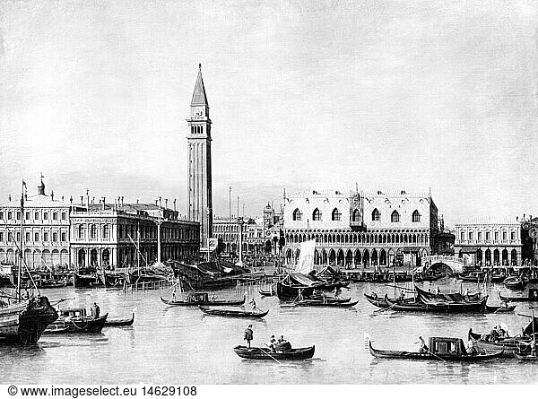 Geo. hist.  Italien  StÃ¤dte  Venedig  Piazetta  nach GemÃ¤lde von Bernardo Bellotto genannt Canaletto Geo. hist., Italien, StÃ¤dte, Venedig, Piazetta, nach GemÃ¤lde von Bernardo Bellotto genannt Canaletto,