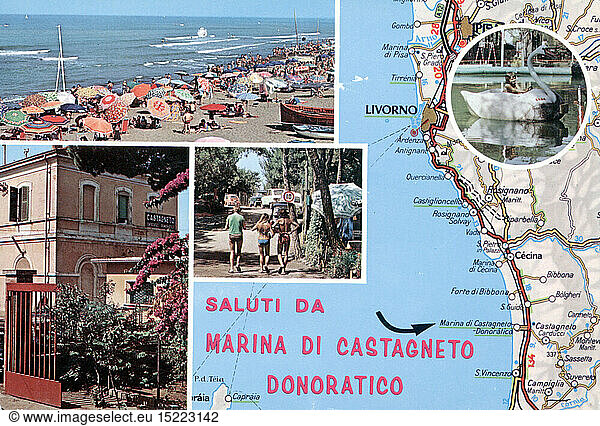 Geo. hist.  Italien  Stadt und Gemeinden  Castagneto Carducci  Ansichten  Fotopostkarte  gestempelt 1980