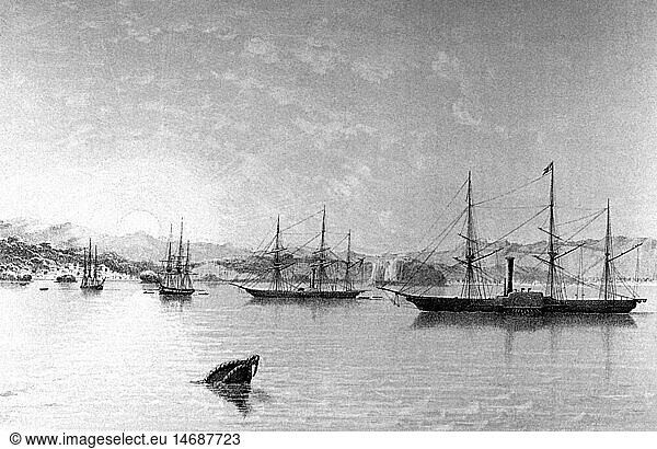 Geo.hist.  Japan  Okinawa  US Schiffe vor Naha 1854 Geo.hist., Japan, Okinawa, US Schiffe vor Naha 1854,