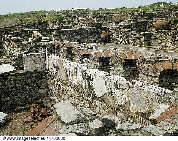 Geo. hist.  Jugoslawien  RÃ¶mische Ruinen  Das 'Haus der Psalmen' der Ruinenstadt Stobi  um 1990