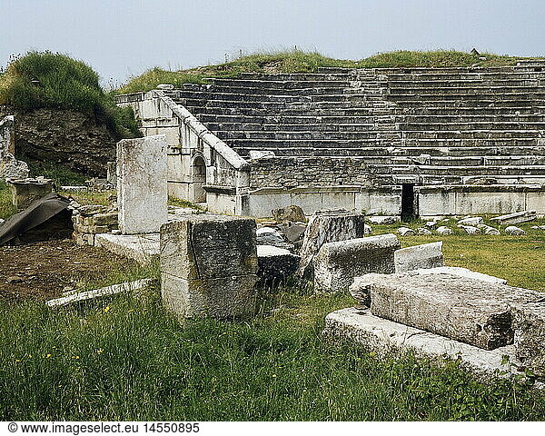 Geo. hist.  Jugoslawien  RÃ¶mische Ruinen  Griechische Theater der Ruinenstadt Stobi  um 2. Jahrhundert vChr.  Innenansicht  um 1990