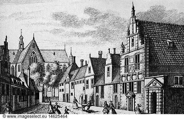 Geo. hist.  Niederlande  StÃ¤dte  Alkmaar  Pesthaus  Kupferstich  18. Jahrhundert Geo. hist., Niederlande, StÃ¤dte, Alkmaar, Pesthaus, Kupferstich, 18. Jahrhundert,