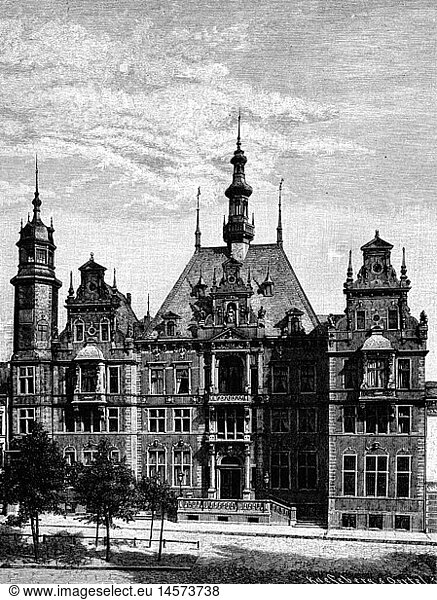 Geo hist.  Polen  StÃ¤dte  Gdansk (Danzig)  GebÃ¤ude  AltstÃ¤dtisches Rathaus (Landeshaus)  AuÃŸenansicht  Xylografie  1886