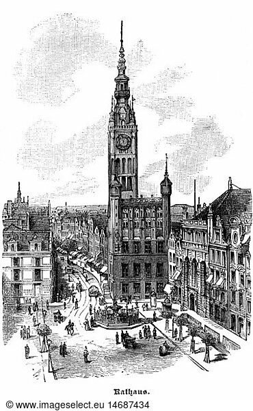 Geo hist.  Polen  StÃ¤dte  Gdansk (Danzig)  GebÃ¤ude  RechtstÃ¤dtisches Rathaus  AuÃŸenansicht  Xylografie  1900