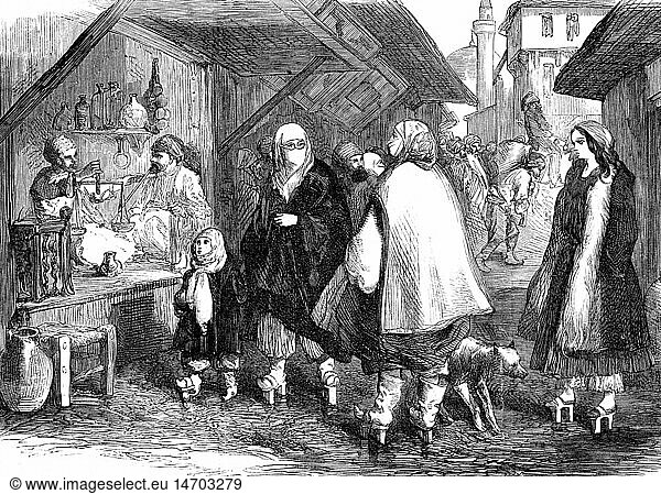 Geo hist Türkei Städte Istanbul Menschen Frauen in einer Straße Xylografie 1854