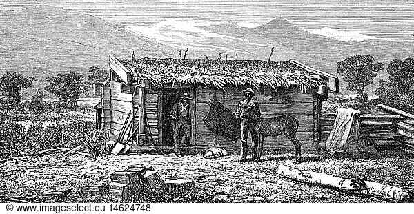 Geo hist.  USA  Menschen  Siedler  Farmer in der PrÃ¤rie  Wyoming Territorium  Xylografie  Ende 19. Jahrhundert