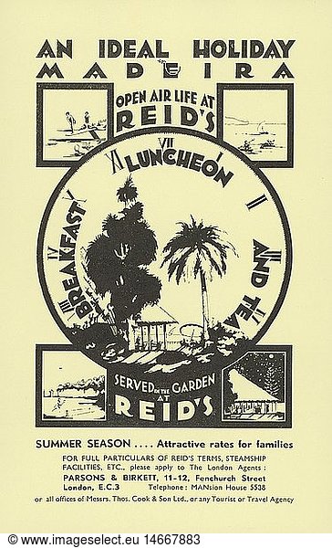 Geo hist.  Werbung  Gastronomie  Reid's Hotel  Funchal  Madeira  Handzettel  1936