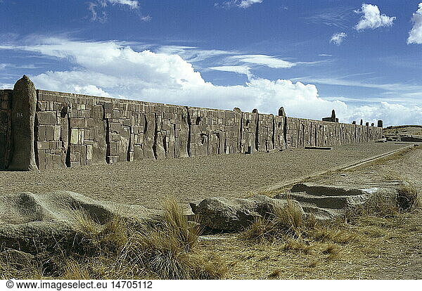Geografie  Bolivien  Tiahuanaco  zeremonielles GebÃ¤ude am Titicacasee  AuÃŸenmauer