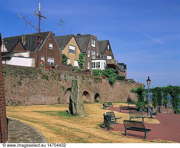 Geografie BRD Nordrhein-Westfalen Rees Stadtansichten Stadt Stadtmauer Rheinufer