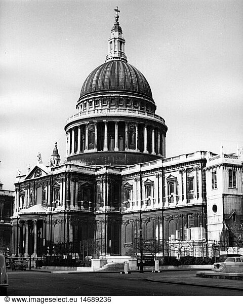 Geografie  historisch  GroÃŸbritannien  London  Kirchen  St. Pauls Cathedral  AuÃŸenansicht  1950er Jahre Geografie, historisch, GroÃŸbritannien, London, Kirchen, St. Pauls Cathedral, AuÃŸenansicht, 1950er Jahre
