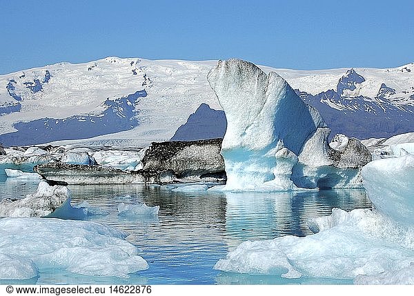 Geografie  Island  Skaftafell  Gletschersee JÃ¶kulsarlon  tiefster See Islands  VatnajÃ¶kull Gletscher  grÃ¶sster Gletscher Islands und drittgrÃ¶sste zusammenhÃ¤ngende Eismasse der Erde  aktivstes Vulkangebiet