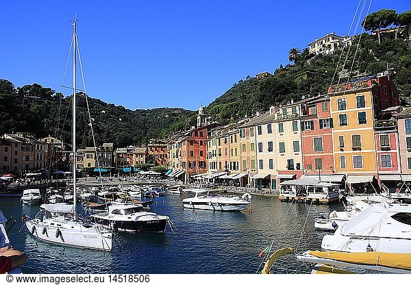 Geografie  Italien  Ligurien  Portofino  Ortsansicht mit Jachthafen