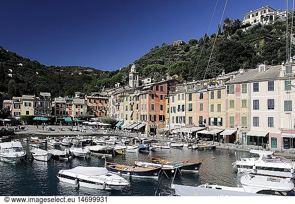 Geografie  Italien  Ligurien  Portofino  Ortsansicht mit Jachthafen