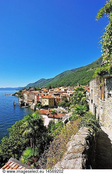 Geografie  Italien  Piemont  Cannero Riviera  Ortsansicht mit Lago Maggiore