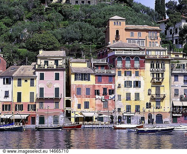Geografie  Italien  Portofino  Stadtansichten  Blick auf den Ort  typische HÃ¤user am Hafen