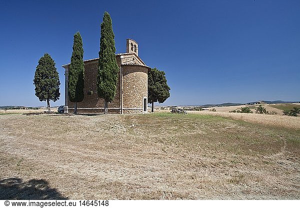 Geografie  Italien  Toskana  Orcia Tal zwischen San Quirico und Pienza Kirche  Kapelle Vitaletta