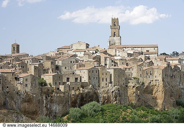 Geografie  Italien  Toskana  Sorano Ã¼ber der Lente  Schlucht mit Blick auf die Burg der Orsini
