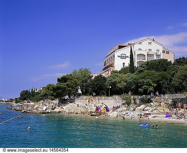 Geografie  Kroatien  Selce  Gastronomie  Hotel 'Marina'  Strand im Vordergrund
