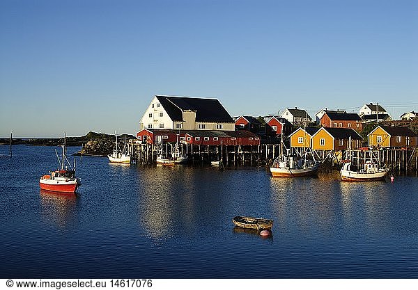 Geografie  Norwegen  Tind  Lofoten  Ortsansicht mit Hafen