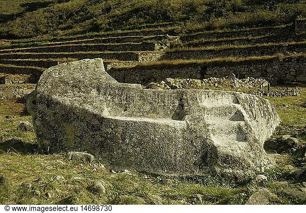 Geografie  Peru  Machu Picchu  Inkastadt  SÃ¼dterrassen  Opferstein