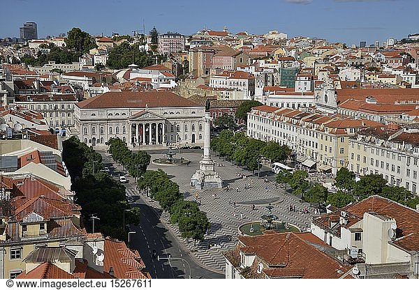 Geografie  Portugal  Blick Ã¼ber den Rossio  auch Praca Dom Pedro IV  mit dem Teatro Dona Maria II.  Lissabon