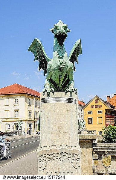 Geografie  Slowenien  StÃ¤dte  Ljubljana  BrÃ¼cken  DrachenbrÃ¼cke  erbaut von Alexander Zabokrzycky und Ciril Metod Koch  1900 - 1901