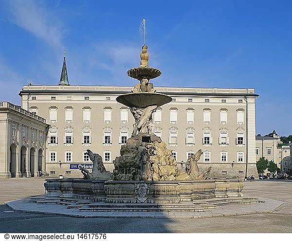 Geografie  Ã–sterreich  Salzburg  SchlÃ¶sser  Alte Residenz  AuÃŸenansicht mit Residenzbrunnen