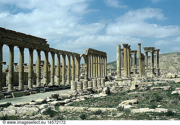 Geografie  Syrien  Palmyra  GroÃŸe SÃ¤ulenstraÃŸe Ende 2. Jh. n.Chr.  Ruinen Geografie, Syrien, Palmyra, GroÃŸe SÃ¤ulenstraÃŸe Ende 2. Jh. n.Chr., Ruinen,