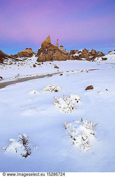 Geografie  USA  Bisti Badlands  Monolith und GesteinssÃ¤ule aus Lehm und Sandstein geformt  im Winter  Bisti Wilderness  New Mexico  Nord Amerika