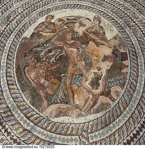 Geografie  Zypern  Paphos  ArchÃ¤ologischer Park  Villa des Theseus  Raum 36  Mosaik von Theseus und dem Minotaurus