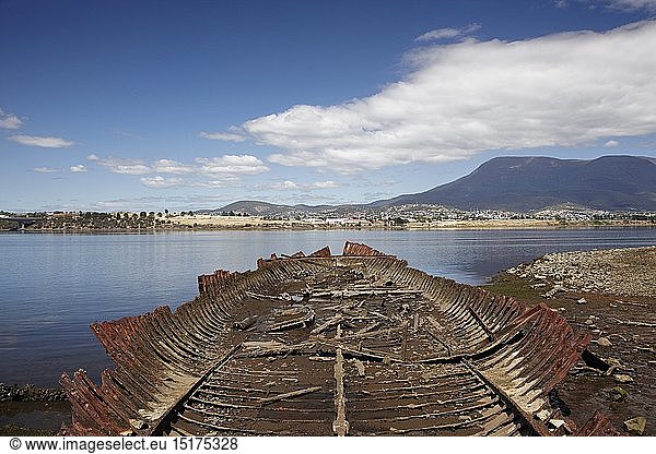 Geography / travel  Australia  Wreck of the Barque Otago (once Captained by Joseph Conrad)  Otago Bay  River Derwent  and Mt Wellington  Hobart  Tasmania