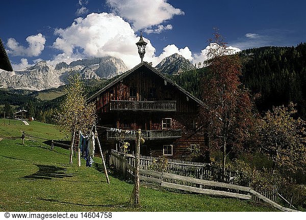 geography / travel  Austria  Salzburg  landscapes  farmhouse near Filzmoos and Great Dachstein (peak)