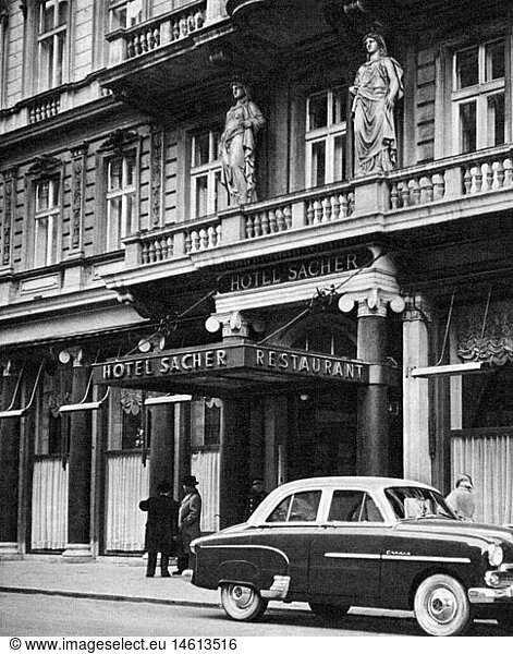 geography / travel  Austria  Vienna  gastronomy  Hotel 'Sacher'  exterior view  1950s