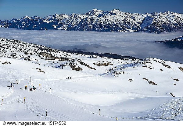 geography / travel  Austria  Vorarlberg  skiing area  Gottesacker plateau  Kleinwalsertal  behind it Allgaeu Alps  Allgaeu