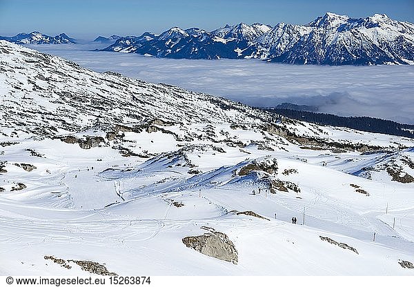 geography / travel  Austria  Vorarlberg  skiing area  Gottesacker plateau  Kleinwalsertal  behind it Allgaeu Alps  Allgaeu