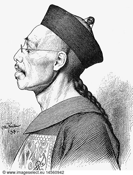 geography / travel  China  people  Chinese dignitary  wood engraving  after a drawing by Otto Knille  1888