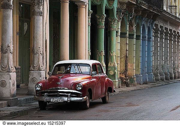 geography / travel  Cuba  Havana  Red Plymouth taxi in old Havana.
