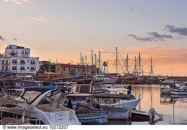 geography / travel  Cyprus  Harbor of Kyrenia at sunset  Northern