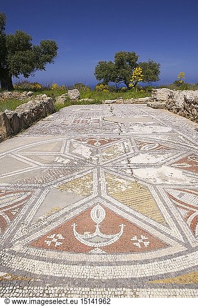 geography / travel  Cyprus  Mosaic floor of the Basilica of Ayias Trias  Sipahi  Karpas  North Cyprus.