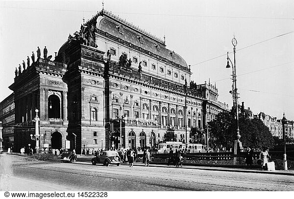 geography / travel  Czechoslovakia  Prague  theatre / theater  National Theatre  built: 1868 - 1881  exterior view  picture postcard  1930s