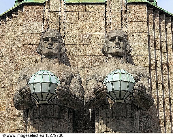 geography / travel  Finland  Granite statues at Helsinki Central railway station  Helsinki  Finland