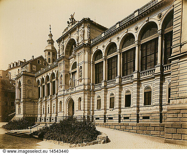 geography / travel  Germany  Baden-Baden  building  Friedrichsbad  exterior view  built by Karl Dernfeld from 1869 - 1877  photography  circa 1910  historic  historical  Europe  Baden-Wuerttemberg  19th / 20th century  Baden  Wuerttemberg  architecture  historism  bath  baths  hot springs  spa  1910s