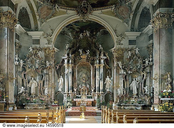 geography/travel  Germany  Baden-WÃ¼rttemberg  Haigerloch  churches  Saint Anna pilgrimage church  interior view  high altar with miraculous image  1753 - 1757  built by Franz GroÃŸbayer