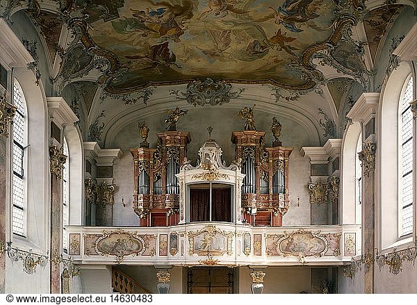 geography/travel  Germany  Baden-WÃ¼rttemberg  Haigerloch  churches  Saint Anna pilgrimage church  interior view  view at organ gallery with loge of the Prince  1753 - 1757  built by Franz GroÃŸbayer