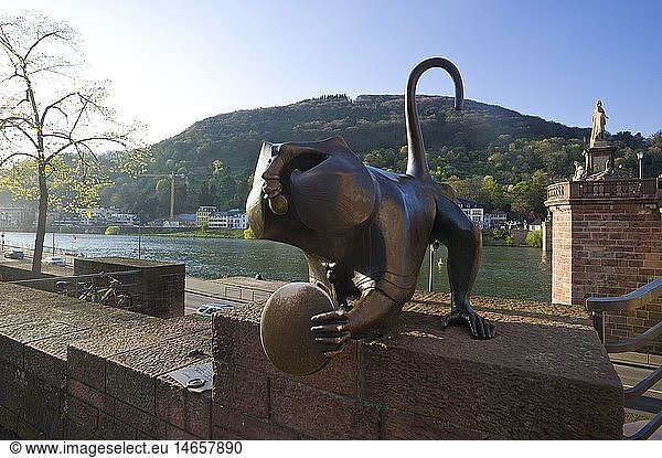 geography / travel  Germany  Baden-Wuerttemberg  bridge sculpture monkey  Heidelberg