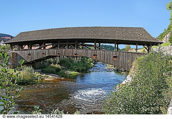 geography / travel  Germany  Baden-Wuerttemberg  Forbach  Murg River  historic wooden bridge